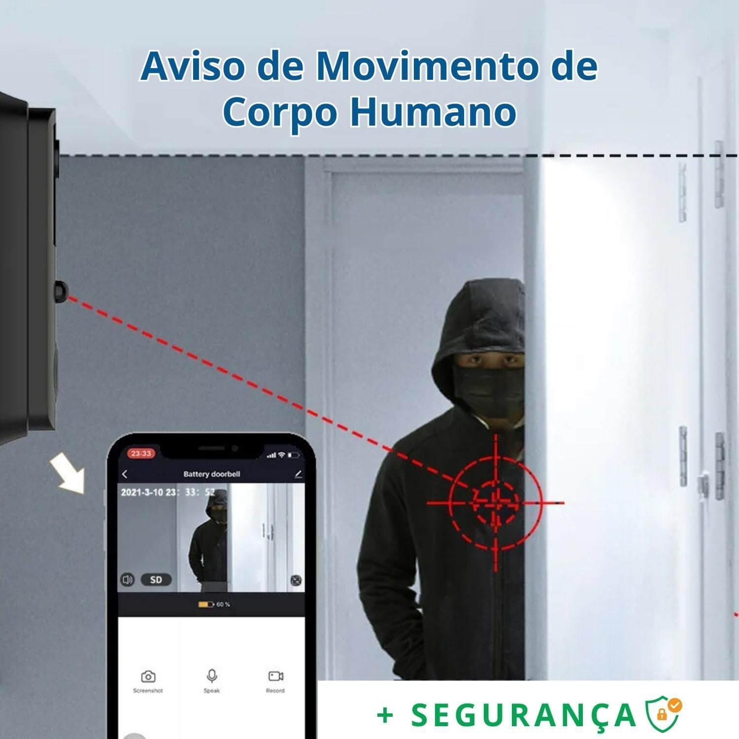 Campainha Eletrônica com Câmera Wi-Fi 1080P 166º e Sensor de Movimento